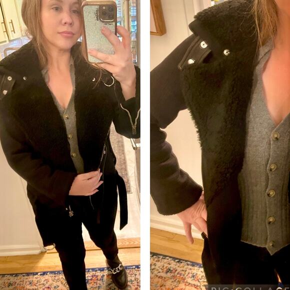 IRO Notting Sherpa Fur Shearling Cotton Jacket Coat Biker Moto Motorcycle sz 34 - Picture 12 of 14